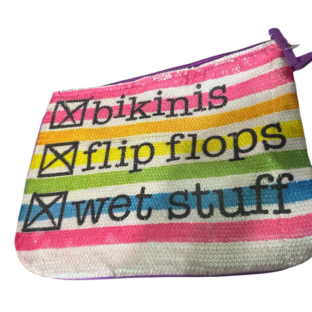 3C4G Purple pink green sequins  Zipper Pouch very large cute new never used